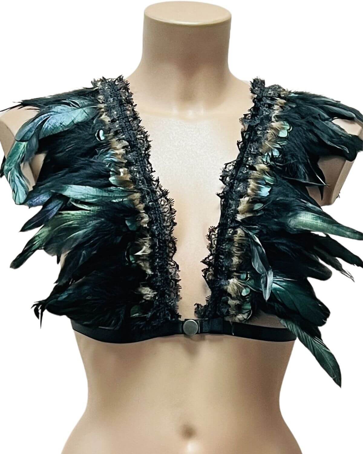 harnais à plumes et brides extensibles, Paradise Boutik, devant