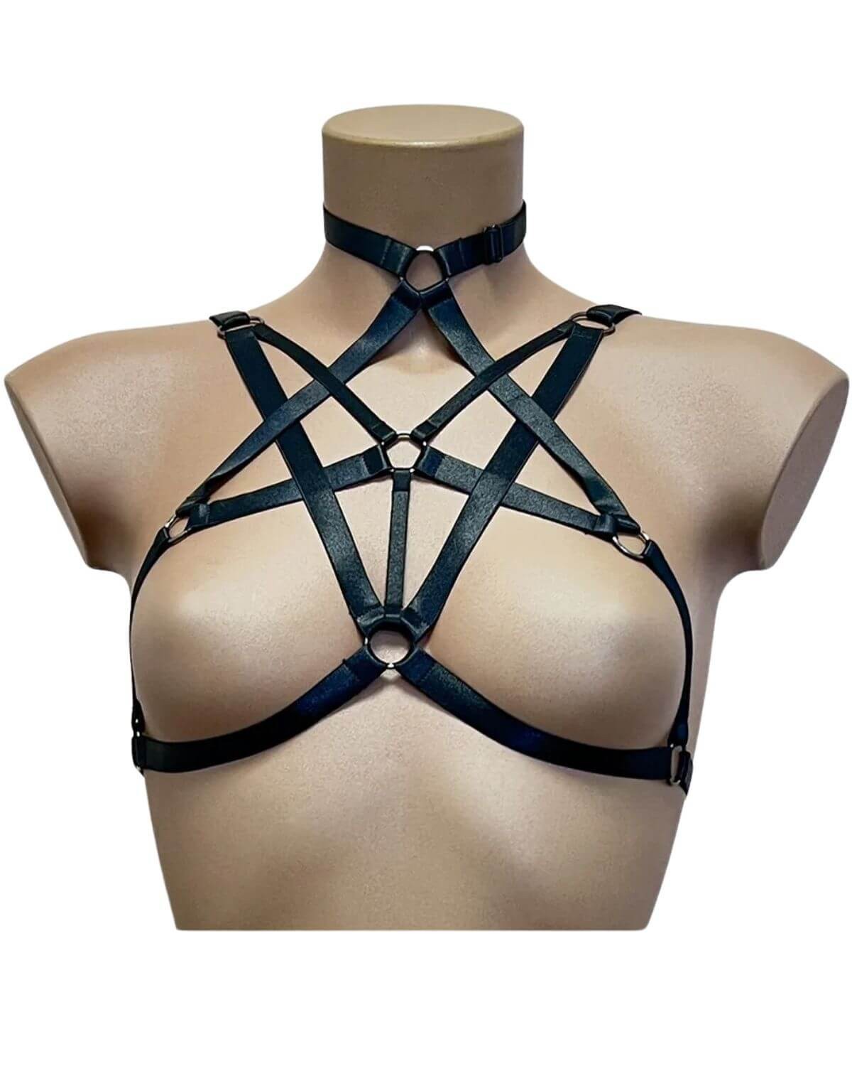 harnais seins nus noir ajustable, Paradise Boutik, devant