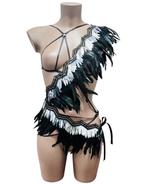 harnais sexy en plumes véritables, Paradise Boutik, devant