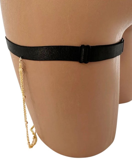 Jarretière bijou à chaînettes dorrées, Paradise Boutik, zoom profil