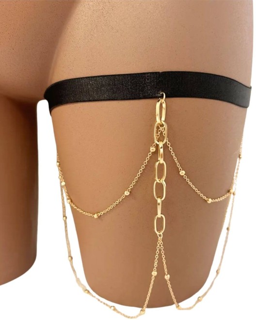 Jarretière bijou à chaînettes dorrées, Paradise Boutik, zoom