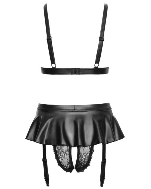 ensemble lingerie en simili cuir et dentelle, noir, Cottelli Collection, derrière