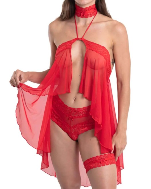 jarretière en dentelle, Paradise Boutik, rouge, mannequin de face