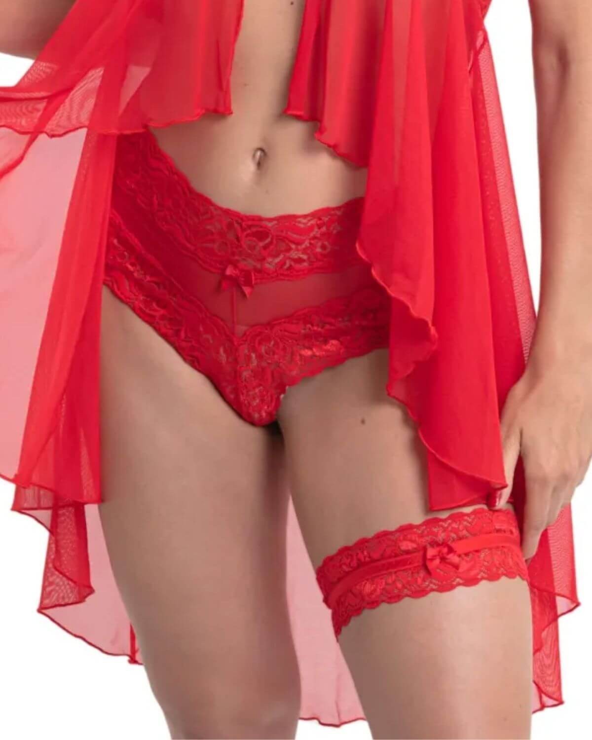 jarretière en dentelle, Paradise Boutik, rouge, zoom de face