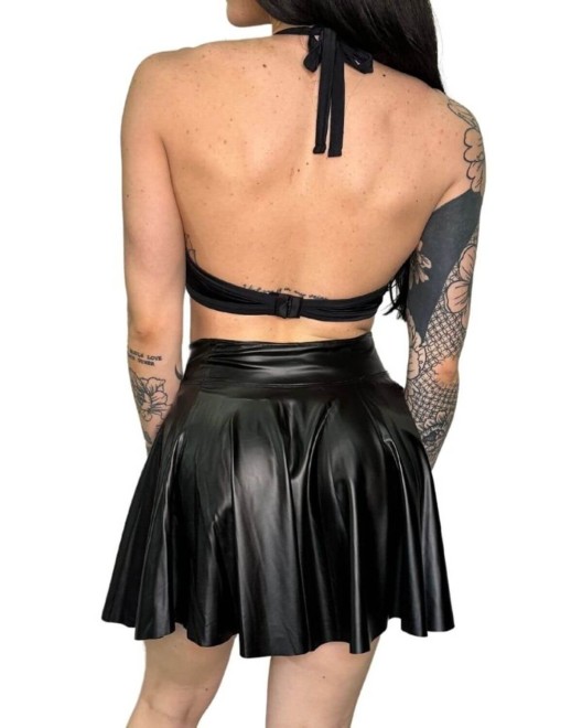 jupe évasée en wetlook, noire, Paradise Boutik, vue de dos