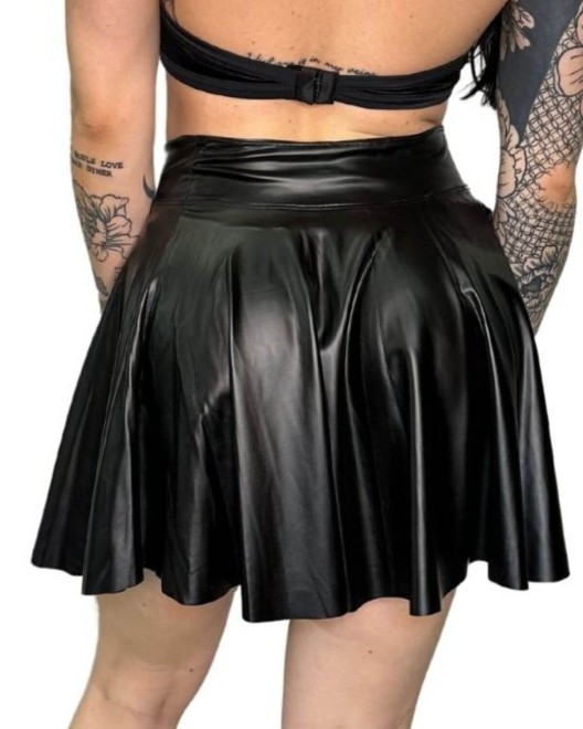 jupe évasée en wetlook, noire, Paradise Boutik, vue de dos