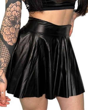 jupe évasée en wetlook, noire, Paradise Boutik, vue de face