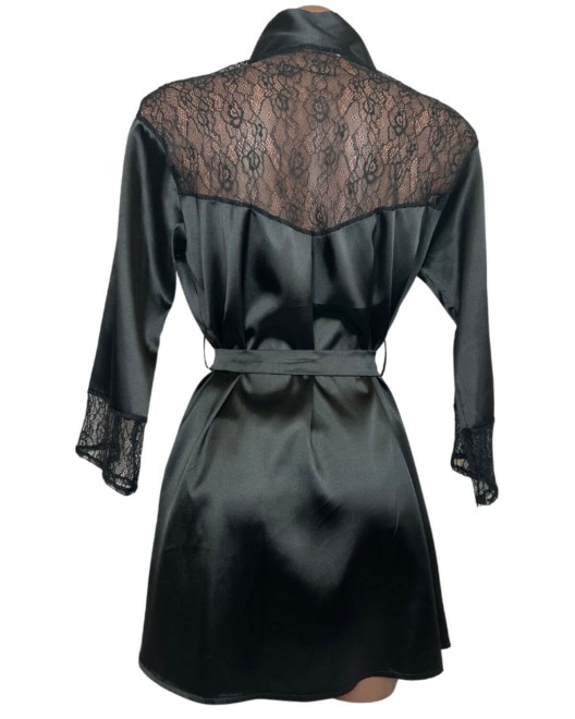 kimono manches longues en satin et dentelle, noir, Paradise Boutik, derrière