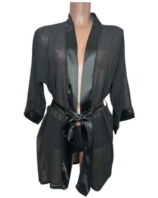 kimono transparent à manches longues, noir, Paradise Boutik, devant