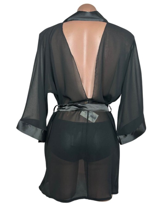 kimono transparent à manches longues, noir, Paradise Boutik, derrière