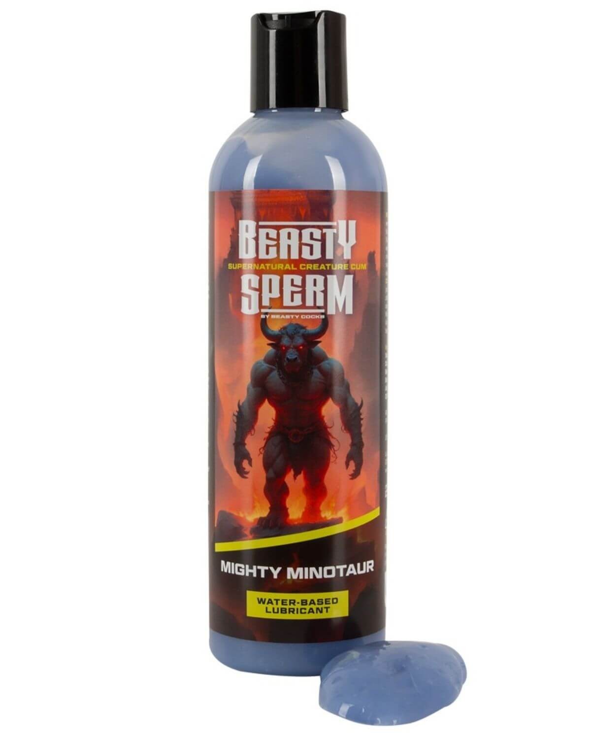 lubrifiant à base d'eau Mighty Minotaur, Beasty Sperm, flacon et liquide