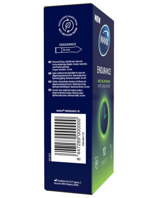 préservatifs retardants Manix Endurance, boîte de 10, vue de profil