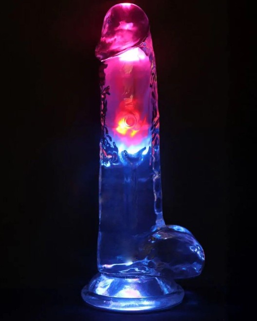 gode vibrant testicules à LED, RealRock, 20cm, REA207, allumé dans le noir