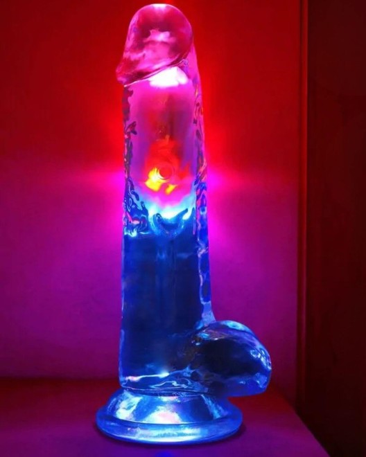 gode vibrant testicules à LED, RealRock, 20cm, REA207, allumé