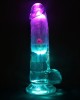 gode vibrant testicules à LED, transparent, 15 cm, RealRock, brillant dans le noir