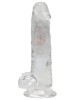 gode vibrant testicules à LED, transparent, 15 cm, RealRock, dildo vue de côté