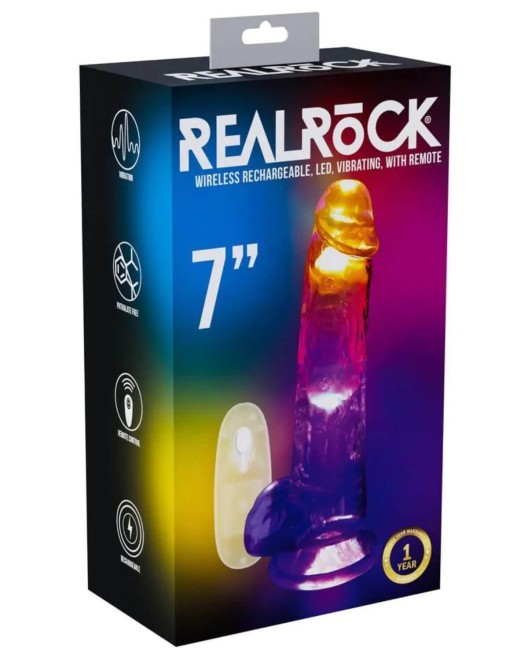 gode vibrant testicules à LED, 18 cm, REA205, RealRock, boîte