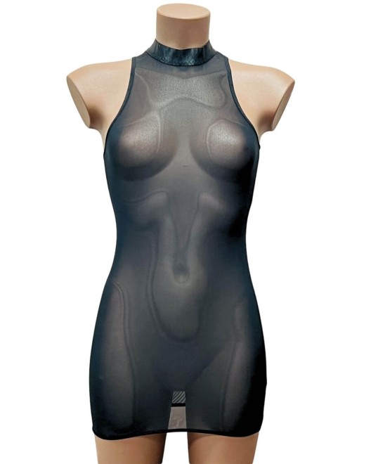 robe courte moulante transparente, noire, devant