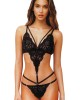 body string sexy dentelle et brides, noir, collection Paradise Boutik, mannequin de face