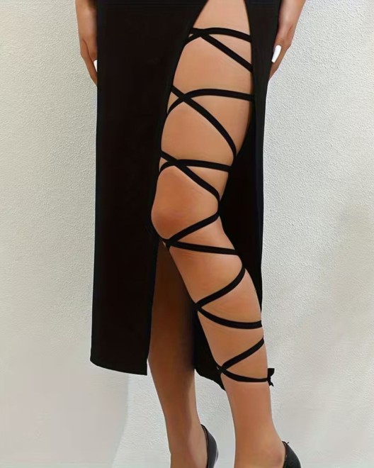 cuissarde élastique sexy, noire, zoom sur jambes