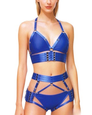 ensemble de lingerie ouverte bondage, Paradise Boutik, bleu, porté par un mannequin