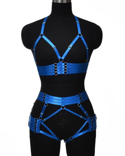 ensemble de lingerie ouverte bondage, Paradise Boutik, bleu, sur mannequin