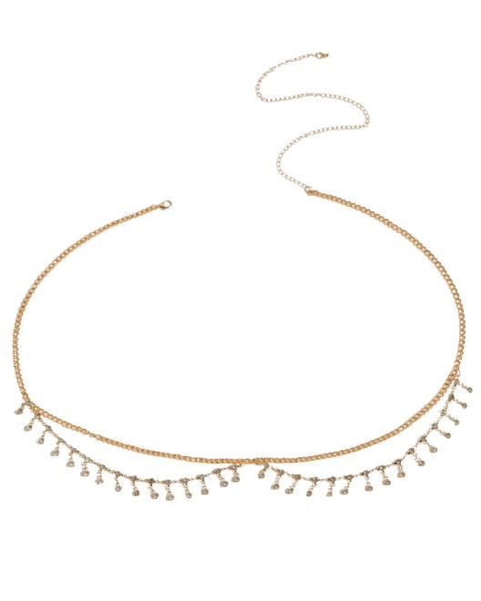 chaîne de taille à strass, dorée, posé à plat