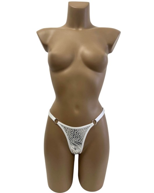 string échancré ajustable, blanc et argent, Paradise Boutik, vue de face