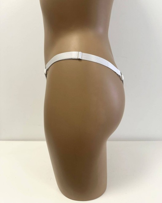 string échancré ajustable, blanc et argent, Paradise Boutik, zoom de profil