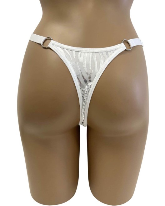 string échancré ajustable, blanc et argent, Paradise Boutik, zoom de dos