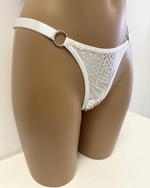 string échancré ajustable, blanc et argent, Paradise Boutik, profil