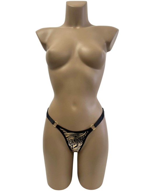 string échancré ajustable, noir et or, Paradise Boutik, vue de face