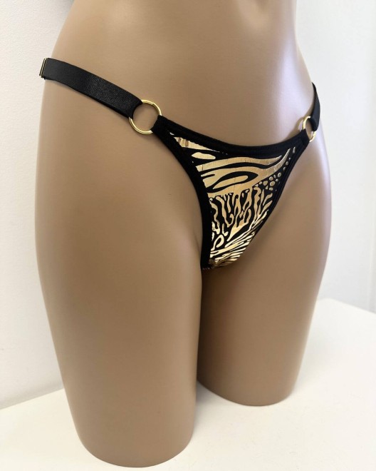 string échancré ajustable, noir et or, Paradise Boutik, zoom de côté