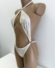 body string échancré, blanc et argent, Paradise Boutik, vue de côté
