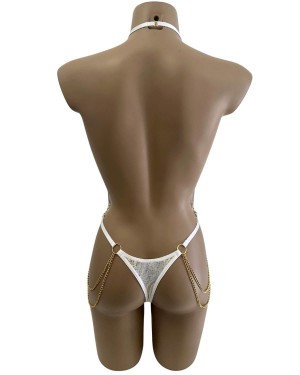 body string échancré, blanc et argent, Paradise Boutik, vue de dos