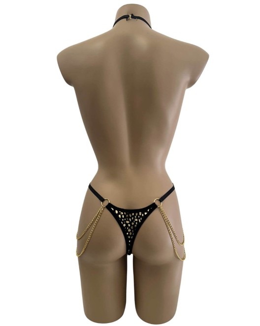 body string échancré, noir et doré, Paradise Boutik, vue de dos