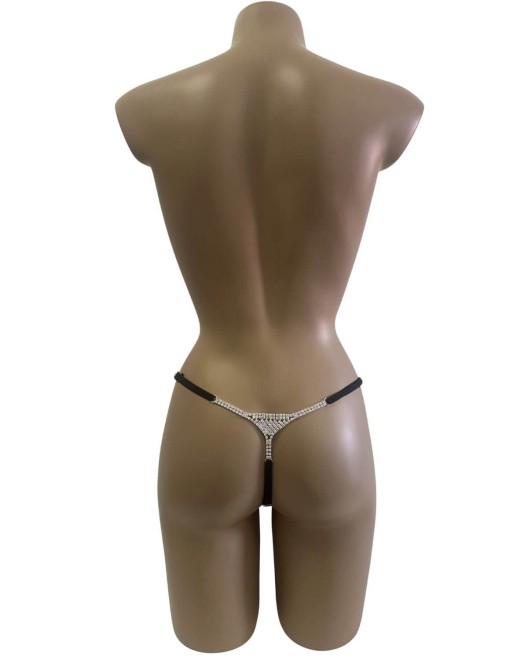 mini string à strass, noir et argent, Paradise Boutik, sur mannequin, vue de dos