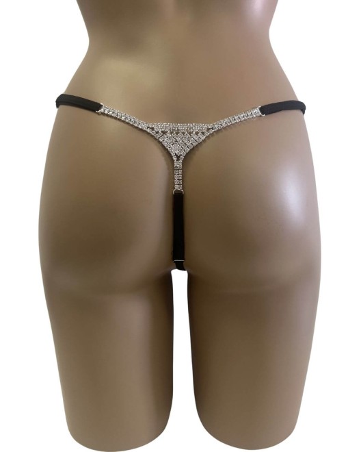 mini string à strass, noir et argent, Paradise Boutik, zoom de dos