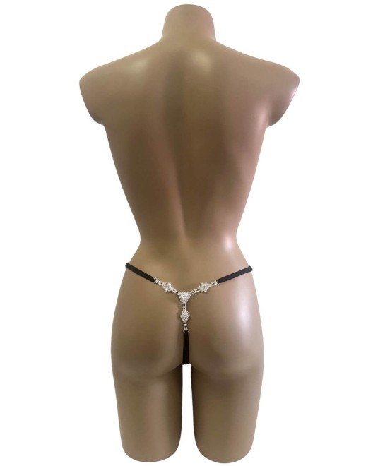 mini string bijoux noir, Paradise Boutik, sur mannequin, vue de dos