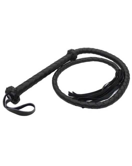 fouet bdsm tressé à lanières 150 cm, noir, enroulé