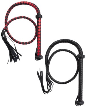 fouet BDSM tressé à lanières, rouge et noir