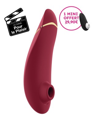 womanizer premium 2, stimulateur clitoridien air pulsé, rouge, mini offert, vignette film Pour le plaisir