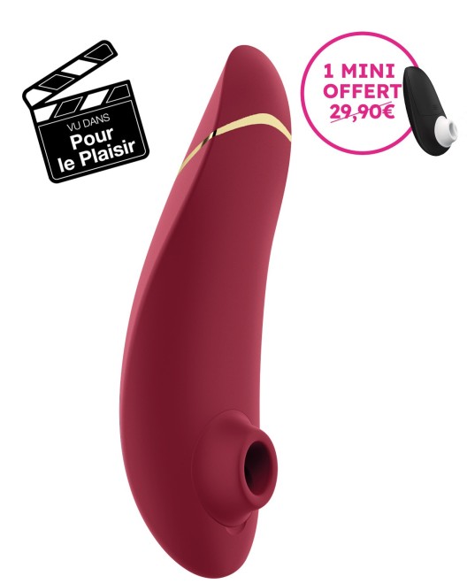 womanizer premium 2, stimulateur clitoridien air pulsé, rouge, mini offert, vignette film Pour le plaisir