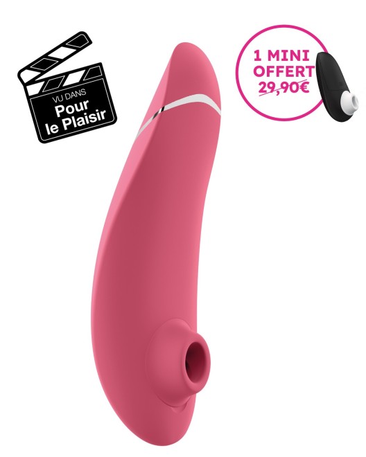 womanizer premium 2, stimulateur clitoridien air pulsé, rose, mini offert, vignette film Pour le plaisir