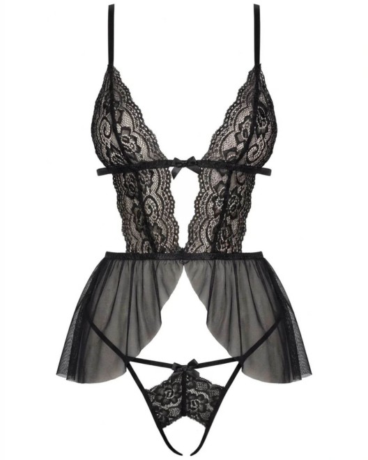 nuisette sexy et string ouvert noir, Leg Avenue, 81677, devant