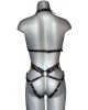 body porte-jarretelles en cuir Chastity, VoyeurX, noir or, zoom dos sur fond blanc
