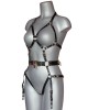 body porte-jarretelles en cuir Chastity, VoyeurX, noir or, vue de profil sur fond blanc
