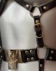 body porte-jarretelles en cuir Chastity, VoyeurX, noir or, zoom sur lanieres