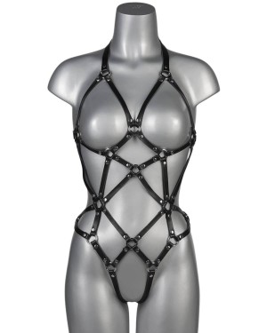 body ouvert en cuir Evy, Voyeurx, argent, devant