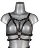 soutien-gorge harnais ouvert en cuir Powerless, VoyeurX, rose gold, devant